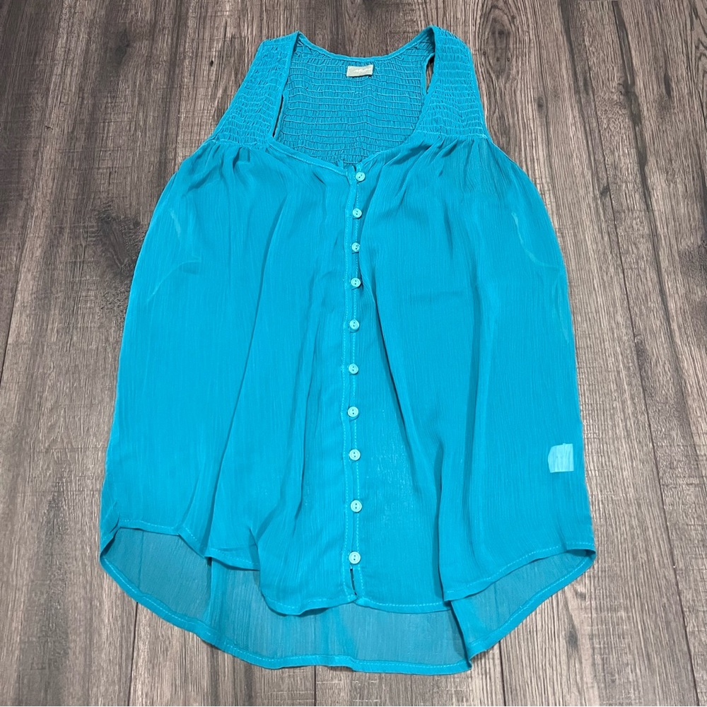 Studio by YDE Turquoise Sheer Button Up Short Sleeve